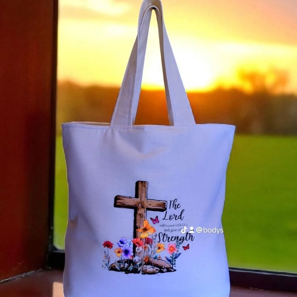 Inspirational Lavender Tote with Floral Cross